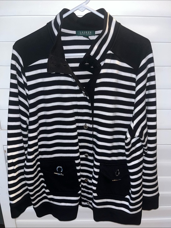 Lauren Ralph Lauren Jackets & Blazers - Lauren Ralph Lauren Black & White Striped Casual Button-Front Shirt